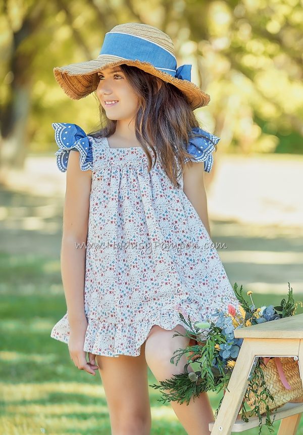 Vestido Florecitas Puntilla Vaquera