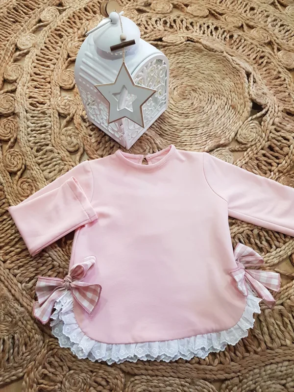 Sudadera Rosa Puntilla Blanca y Lazos